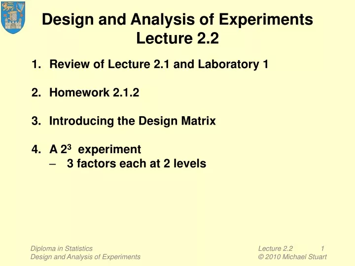 design and analysis of experiments lecture 2 2