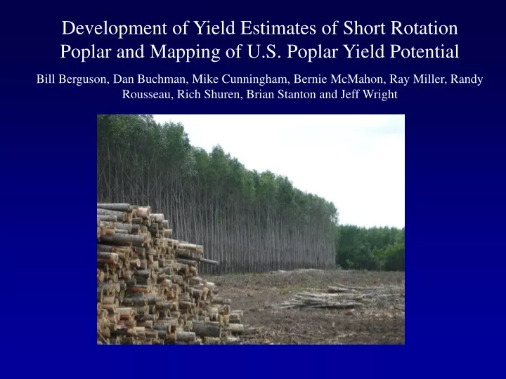 development of yield estimates of short rotation