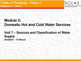 Module 2:   Domestic Hot and Cold Water Services