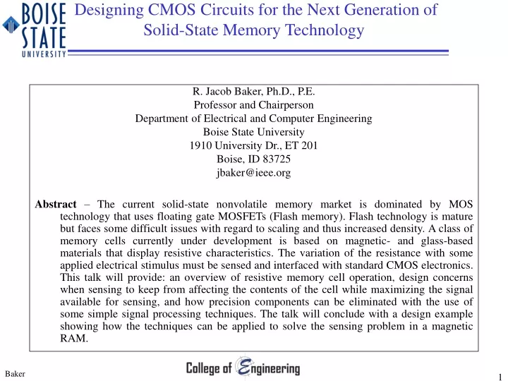 designing cmos circuits for the next generation of solid state memory technology