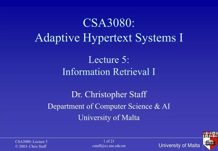 csa3080 adaptive hypertext systems i