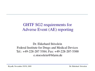 GHTF SG2 requirements for  Adverse Event (AE) reporting