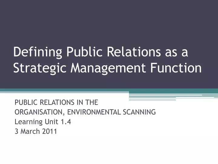 defining public relations as a strategic management function