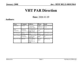 VHT PAR Direction