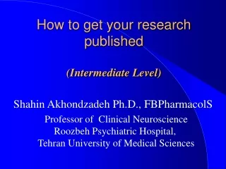How to get your research published (Intermediate Level)