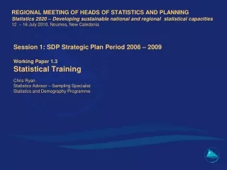 Session 1: SDP Strategic Plan Period 2006 – 2009 Working Paper 1.3 Statistical Training Chris Ryan