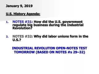 January 9, 2019 U.S. History Agenda: