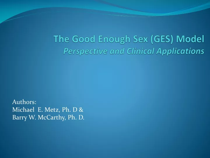 the good enough sex ges model perspective and clinical applications
