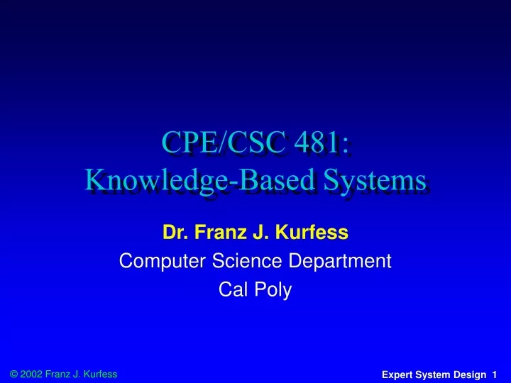 cpe csc 481 knowledge based systems