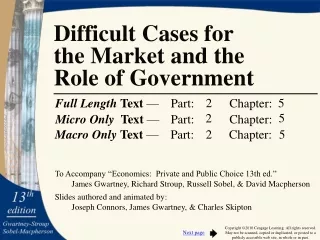 Difficult Cases for  the Market and the  Role of Government