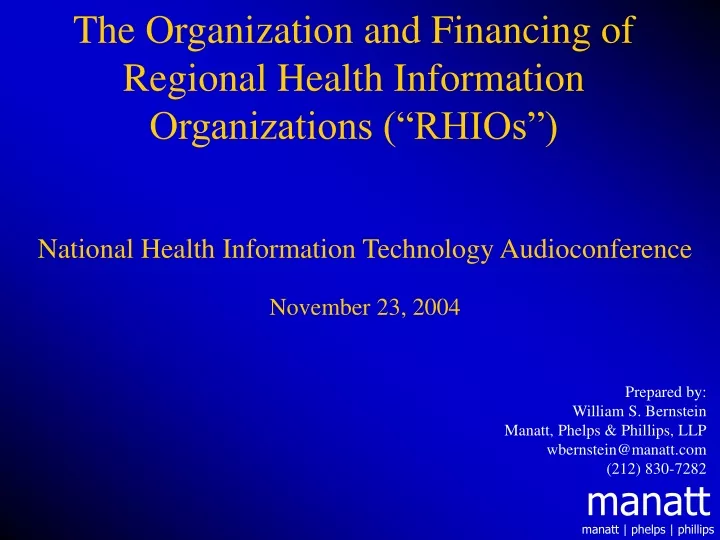 the organization and financing of regional health information organizations rhios