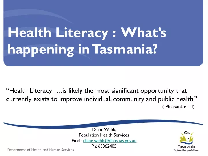 health literacy what s happening in tasmania