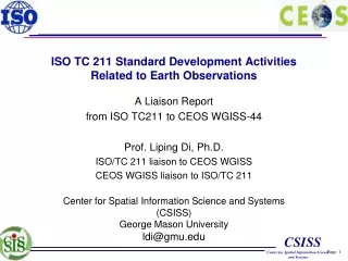 ISO TC 211 Standard Development Activities Related to Earth Observations