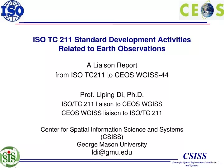 iso tc 211 standard development activities related to earth observations