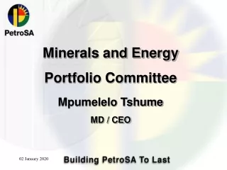 Minerals and Energy Portfolio Committee Mpumelelo Tshume MD / CEO