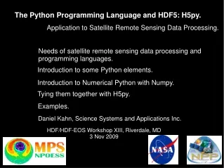 The Python Programming Language and HDF5: H5py.