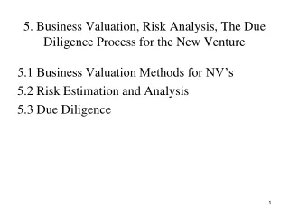 5. Business Valuation, Risk Analysis, The Due Diligence Process for the New Venture
