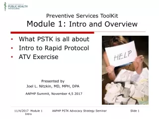 Preventive Services ToolKit Module 1:  Intro and Overview