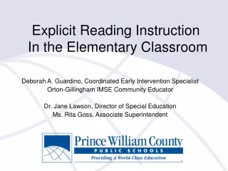 Explicit Reading Instruction  In the Elementary Classroom