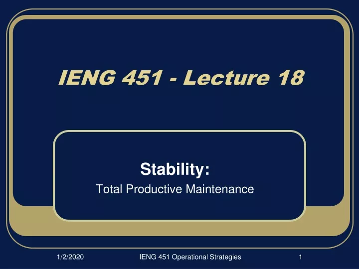 ieng 451 lecture 18