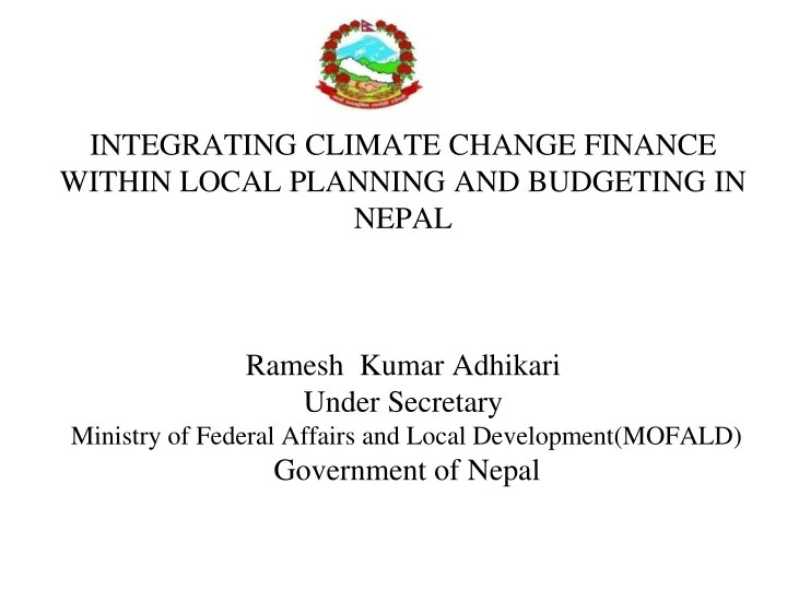 integrating climate change finance within local
