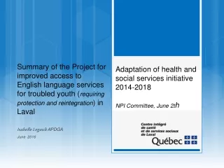 Adaptation of health and social services initiative  2014-2018 NPI Committee, June  2t h