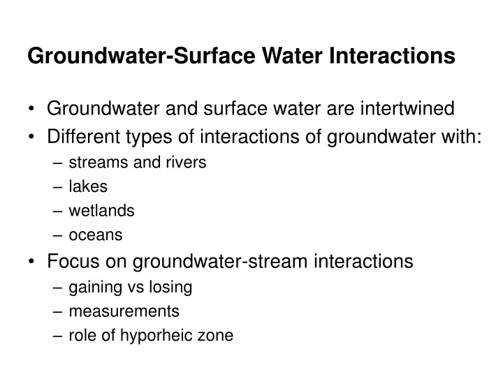 groundwater surface water interactions