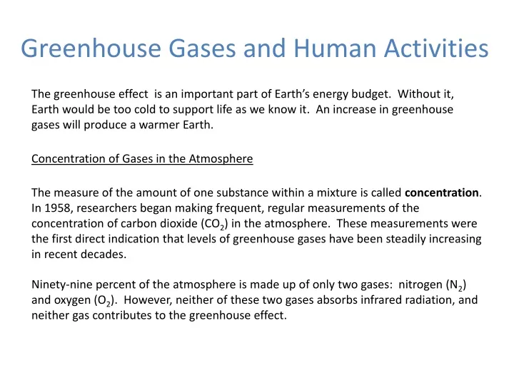 greenhouse gases and human activities