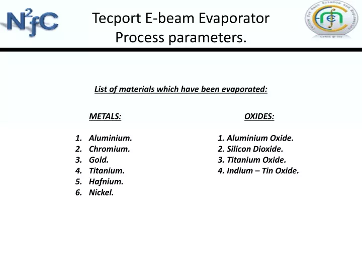 tecport e beam evaporator process parameters