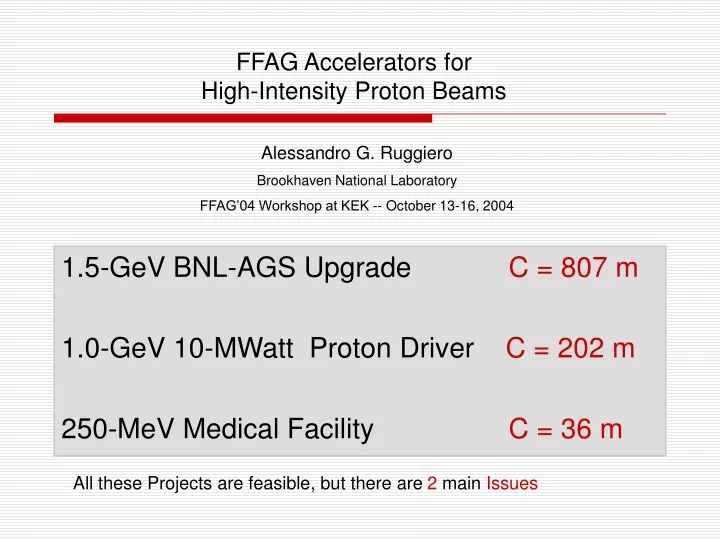 ffag accelerators for high intensity proton beams