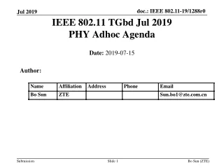 IEEE 802.11  TGbd  Jul 2019  PHY  Adhoc  Agenda