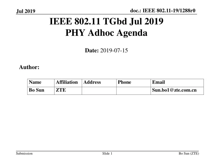 ieee 802 11 tgbd jul 2019 phy adhoc agenda