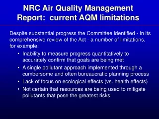 NRC Air Quality Management Report:  current AQM limitations
