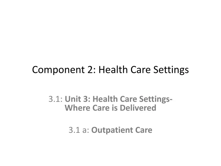 component 2 health care settings