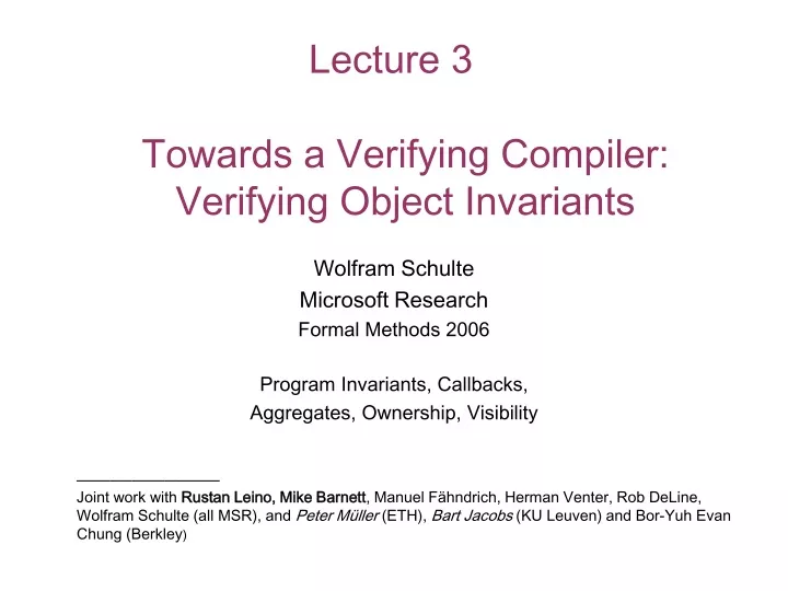lecture 3 towards a verifying compiler verifying object invariants