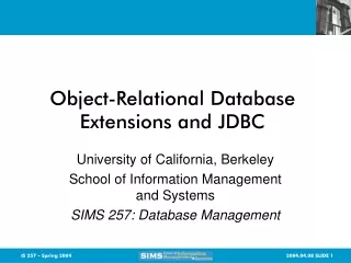 Object-Relational Database Extensions and JDBC