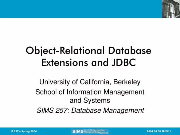 object relational database extensions and jdbc