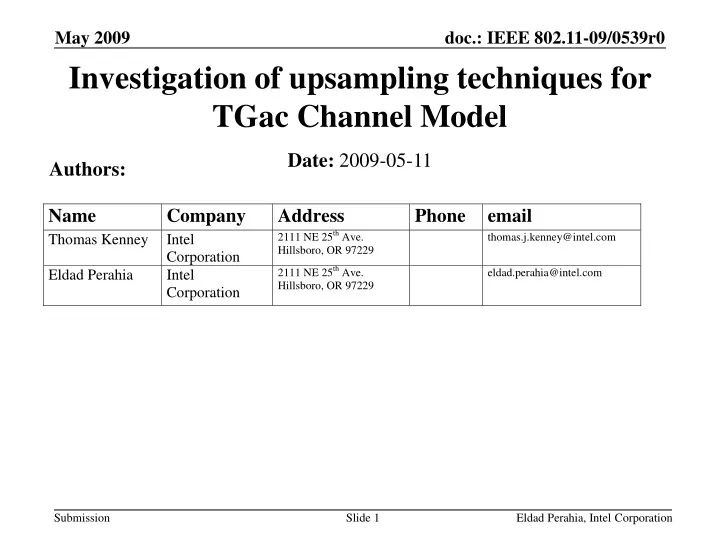 investigation of upsampling techniques for tgac channel model