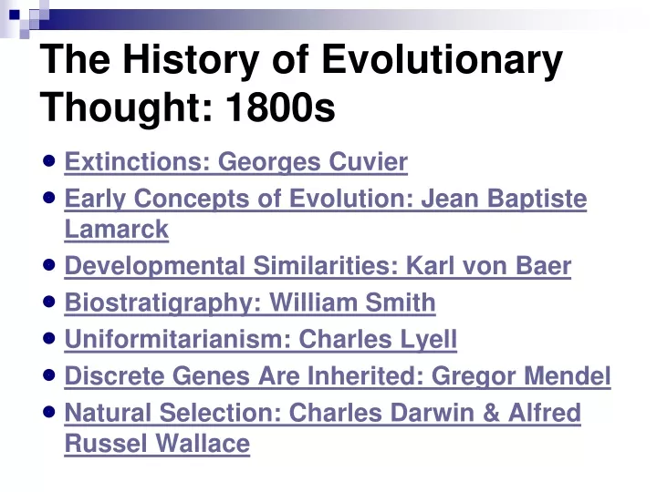 the history of evolutionary thought 1800s