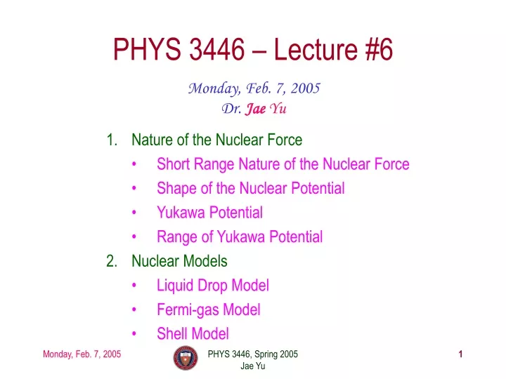 phys 3446 lecture 6