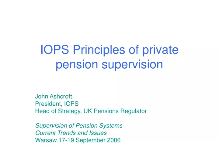 iops principles of private pension supervision