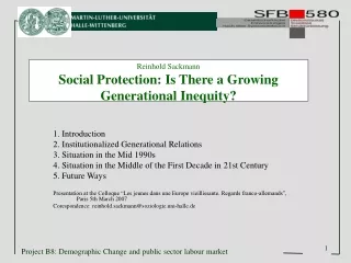 Reinhold Sackmann Social Protection: Is There a Growing Generational Inequity?