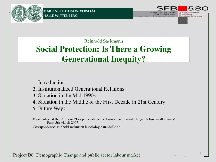 reinhold sackmann social protection is there a growing generational inequity