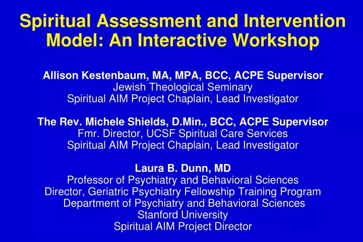 spiritual assessment and intervention model
