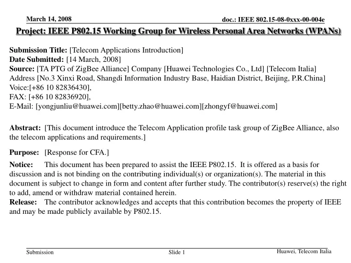 project ieee p802 15 working group for wireless