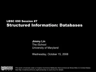 Jimmy Lin The iSchool University of Maryland Wednesday, October 15, 2008