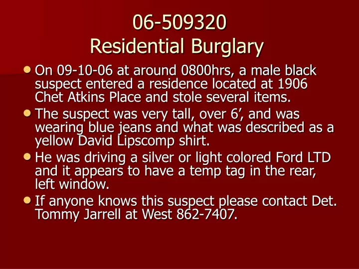 06 509320 residential burglary