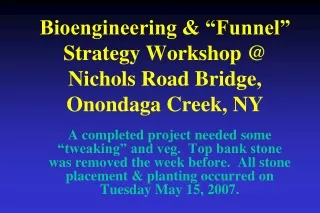 Bioengineering &amp; “Funnel” Strategy Workshop @ Nichols Road Bridge, Onondaga Creek, NY