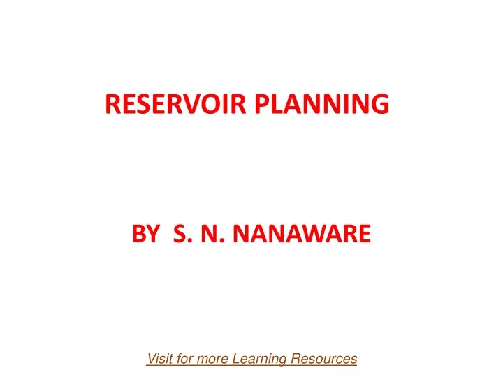 reservoir planning