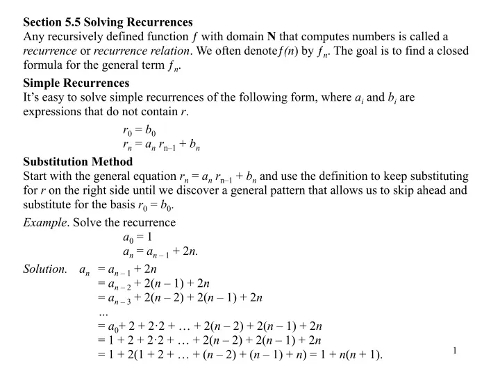 section 5 5 solving recurrences any recursively